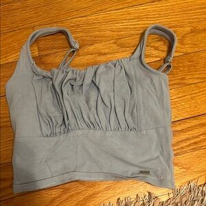 Guess Light Blue Ruched Crop Top
